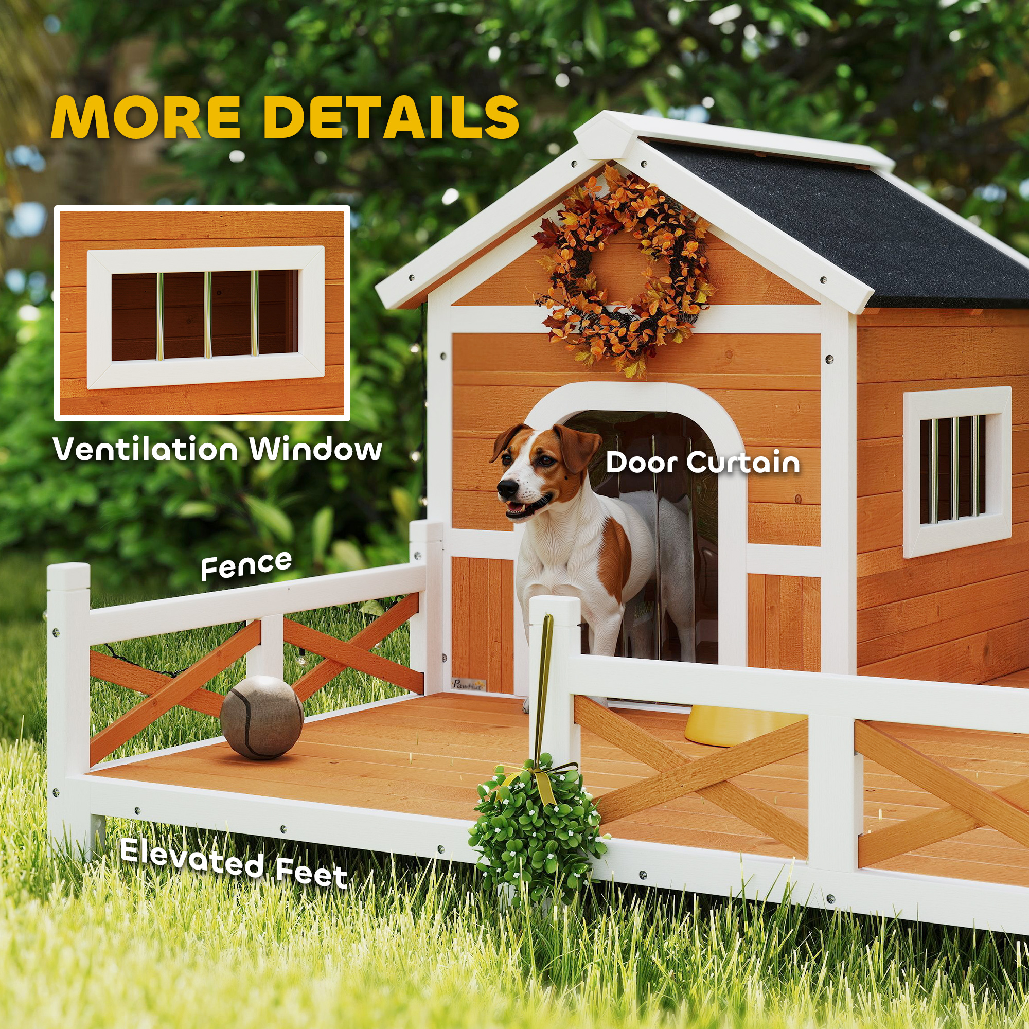 Casa de Perro Exterior en Madera, Refugio con Gran Porche, Impermeable y Techado Abordable — imagen 4