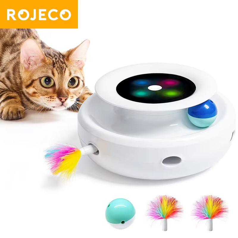 ROJECO 2 in 1 Smart Cat Toys Automatic Feather Fun Ball Toy Set For Cat Dog 5 Modes Electronic Interactive Pet Toy Accessories — image 1