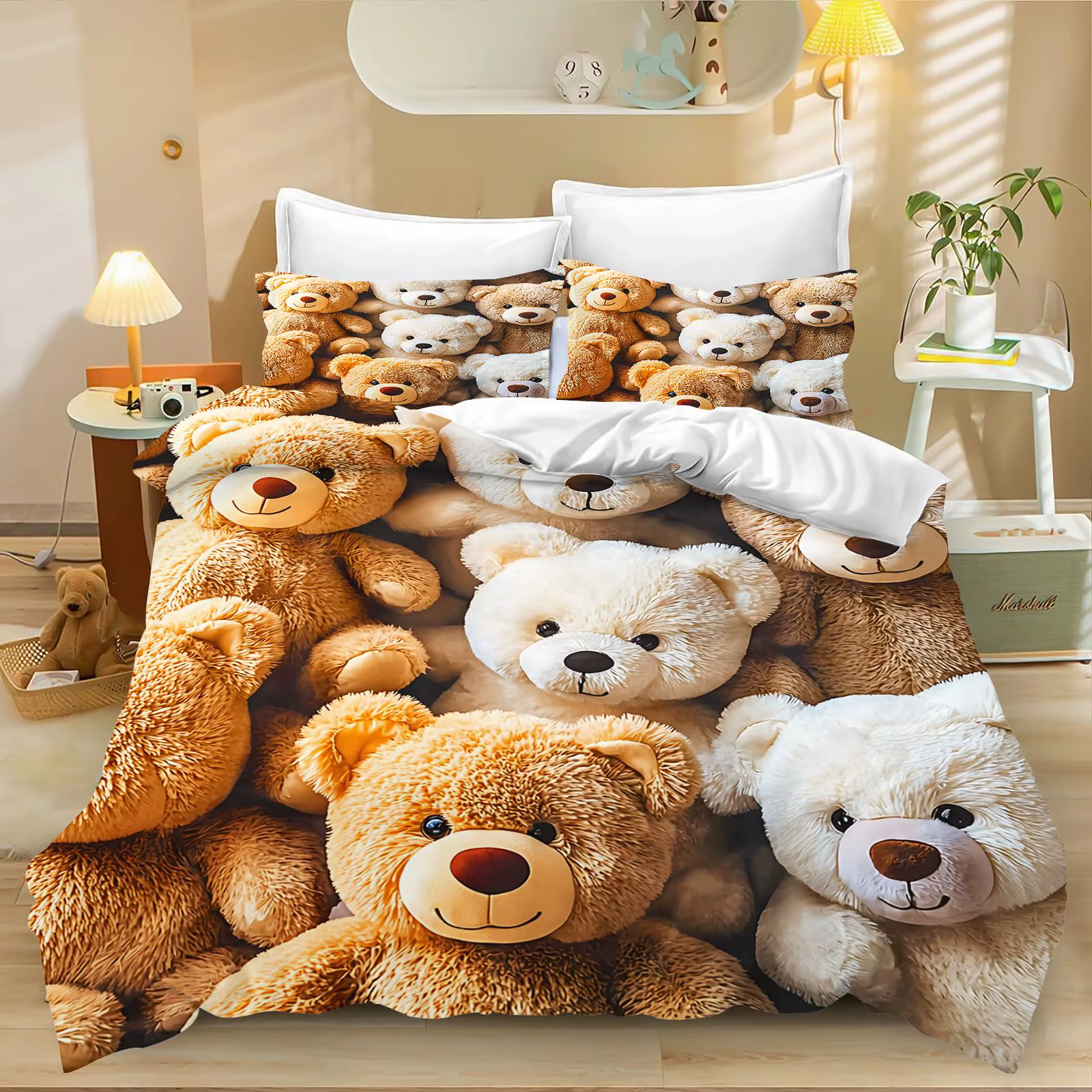 Set de Ropa de Cama de Oso de Peluche Esponjoso en 3D, Funda de Edredón de 3 Piezas, Estampado de Osos Apilados, Kit de Ropa de Cama para Cuarto Infantil — imagen 4