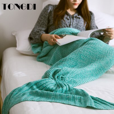 TONGDI Soft Warm Popular Fashionable Mermaid Fish Tail Knitting Blanket Gift For Girl Princess All Season Handmade Sleeping Bag — image 1