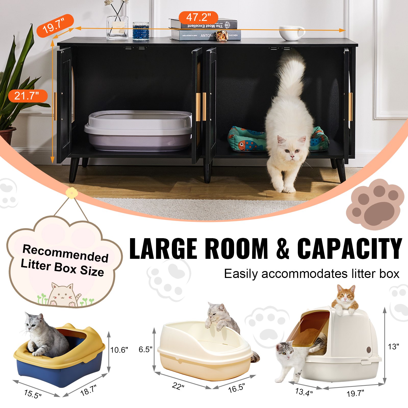 Caja de Arena para Gatos Encierro de Madera con Dos Habitaciones Negro — imagen 2