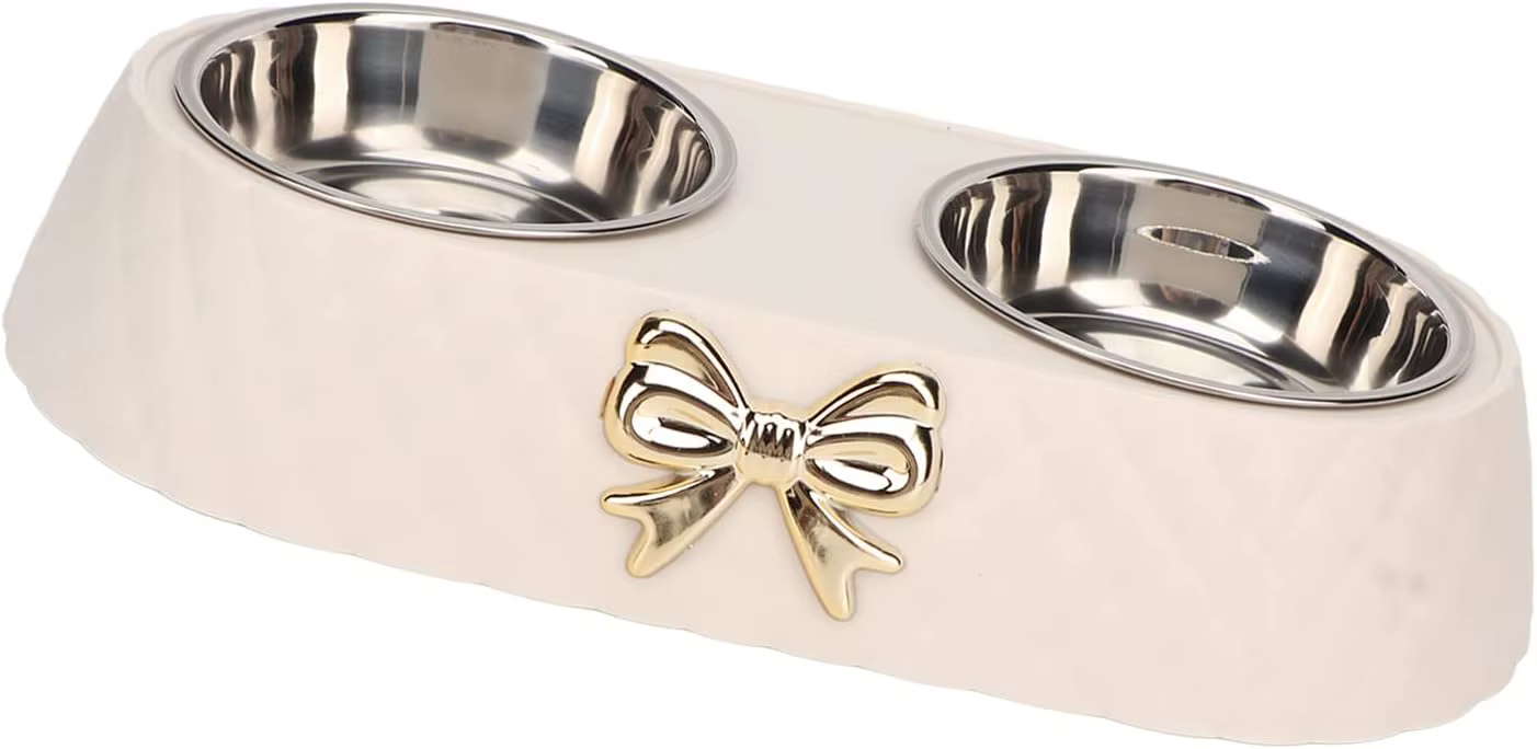 Double Pet Bowl Set Stainless Steel Pet Bowls With Bowknot Decor Holder Non-Slip Non-Spill Food Water Feeding Bowl Set For Small Medium Dogs Cats Puppies Adjustable Elevated — image 7