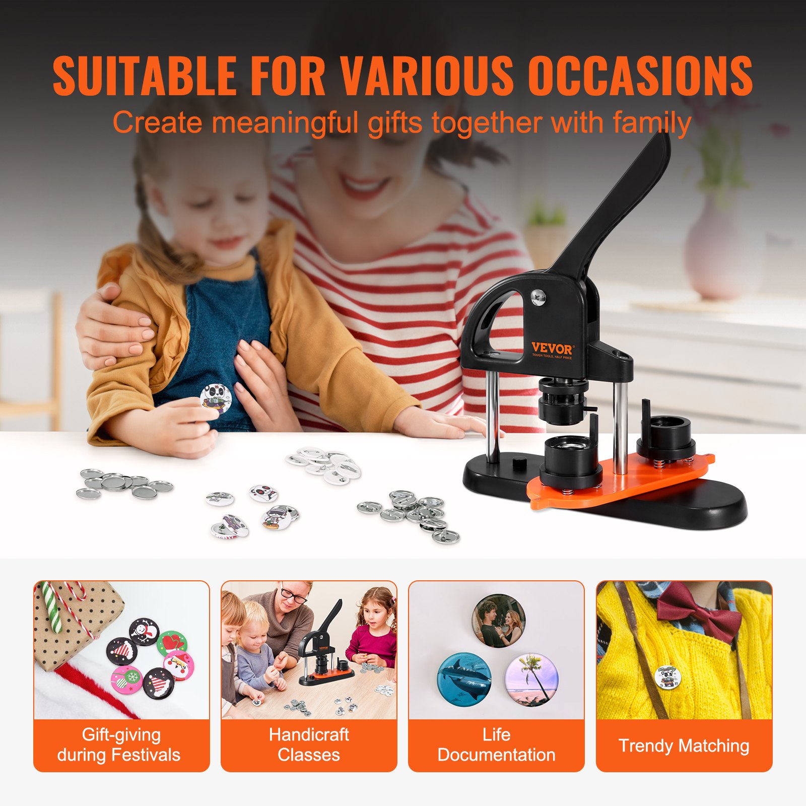 Button Maker Machine, 0.98 Inch/25mm Pin Maker With 500pcs Button Parts, Button Maker With Panda Magic Book, Ergonomic Arc Handle Punch Press Kit, For Children DIY Gifts And Christmas — imagen 2