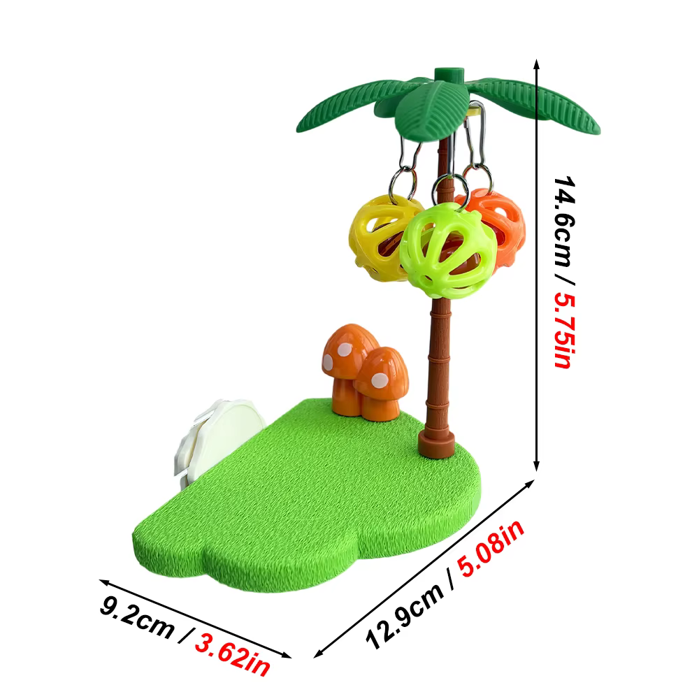 Plataforma de Percha Interactiva para Aves Tropicales con Bolas de Campana y Palma — imagen 3