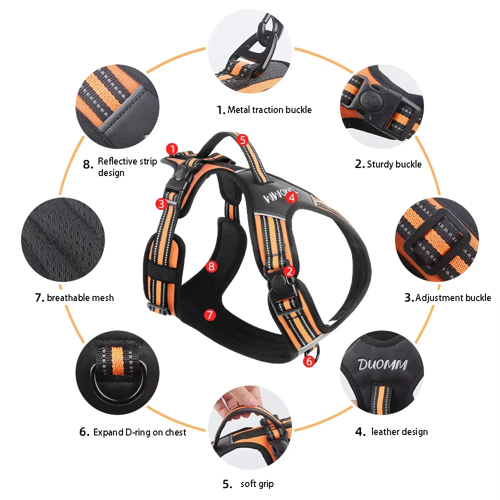 Dog Harness, No Pull Harness, Reflective No-Choke Pet PU Vest, Adjustable Soft Padded Pet Vest with Handle for Small To Large Dogs — image 3