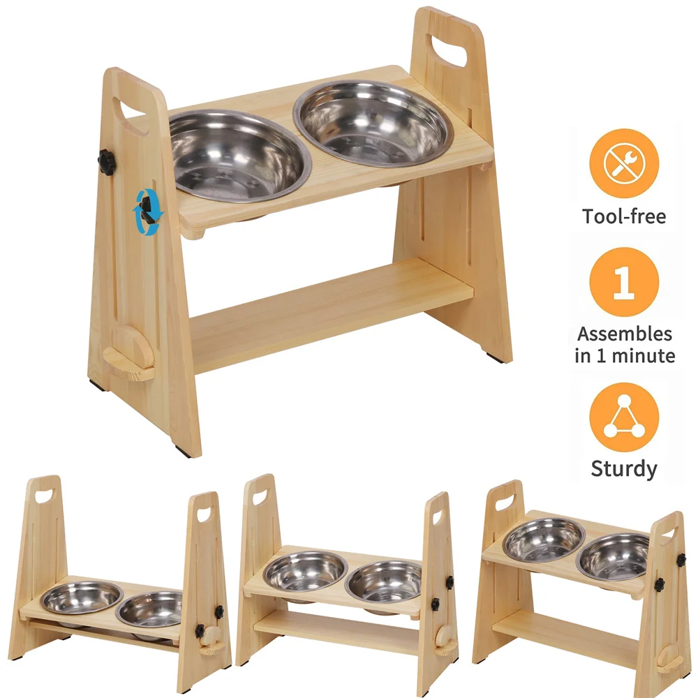Palo Elevado para Comida y Agua de Perro con Rueda de Ajuste - Estación para Alimentar Grandes, Medianos y Pequeños Canes — imagen 6