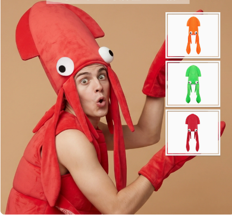 Disfraz de Calamar divertido para fiestas de Halloween - Sombrero y Guantes con accesorios de baile — imagen 1