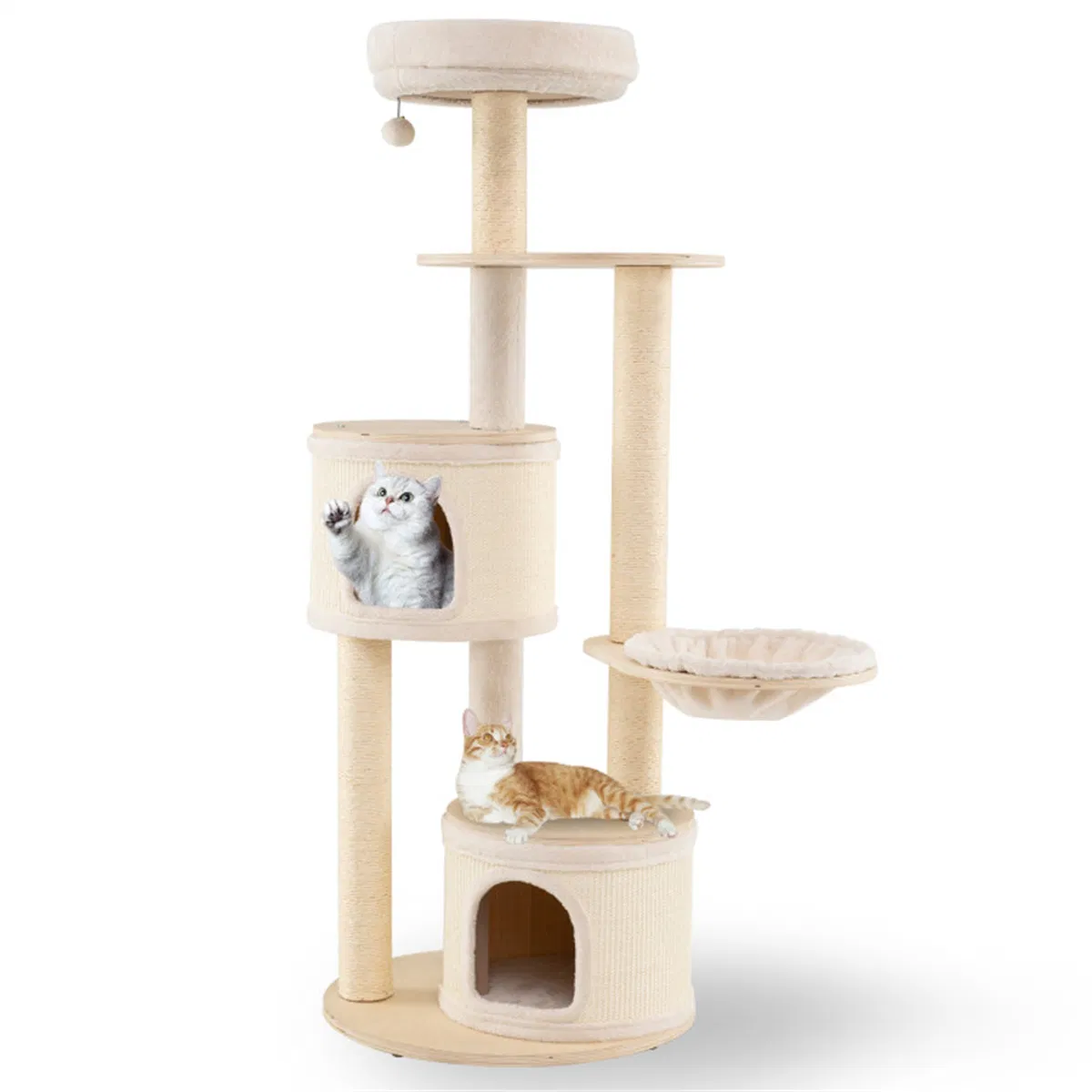 Tall Wooden Cat Tree Multi-Level Cat Tower with Sisal Scratching Posts & Condos for Indoor Cats, Natural — image 1
