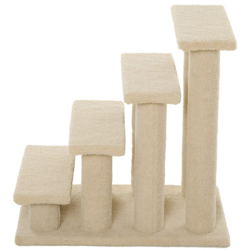 Rascador para Gatos de 4 Escalones y Múltiples Niveles Enmoquetado, Escalera para Mascotas, Blanco Crema — imagen 8
