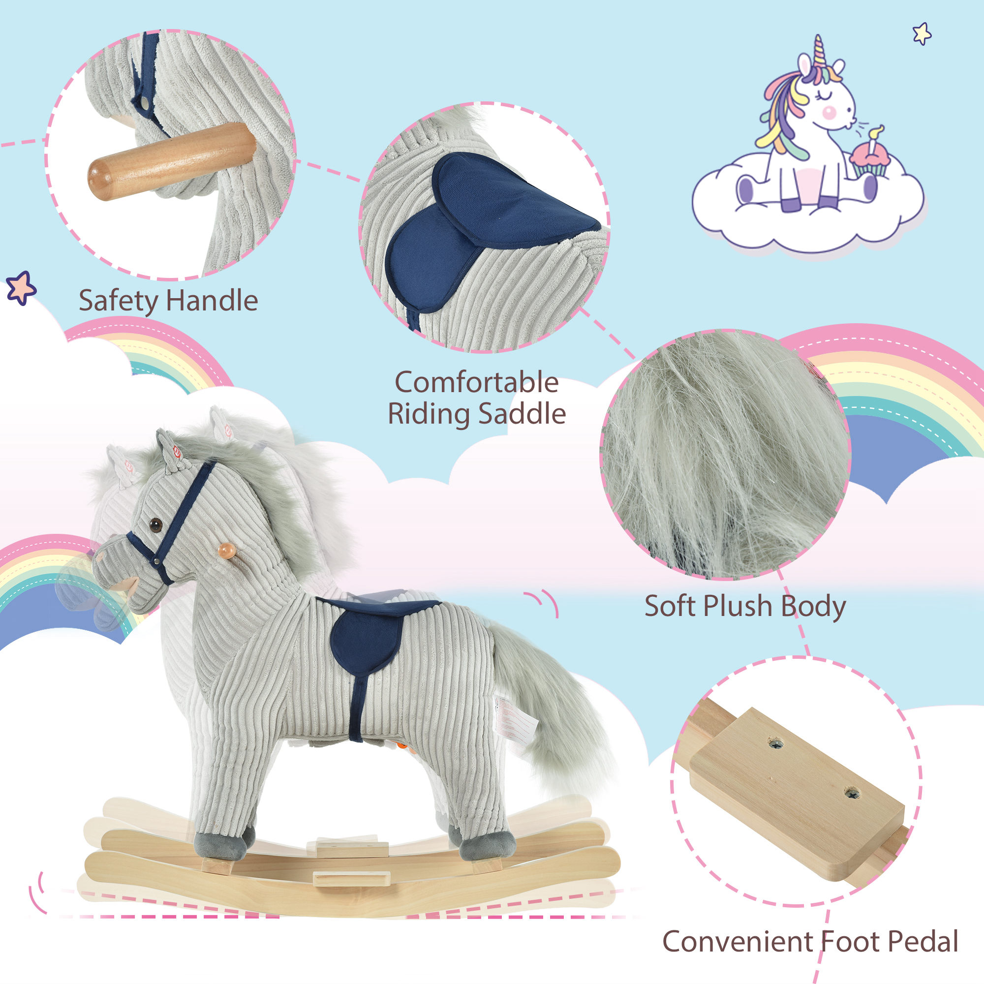 Caballo de Plush para Niños: Montura de Equino con Sonidos y Manijas — imagen 2