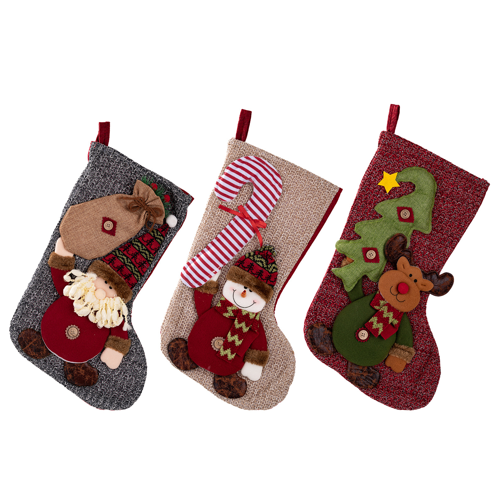 Christmas Decorations Christmas Stocking Santa Snowman Reindeer Hanging Ornament Home Fireplace Decoration — image 1