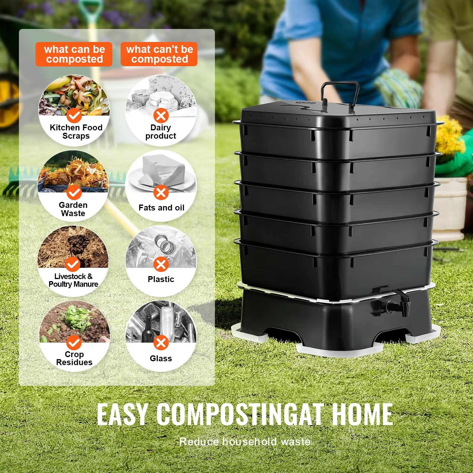 2026 5-Tray Worm Composter Compost Bin Outdoor And Indoor Sustainable Design Worm Farm Kit — imagen 5