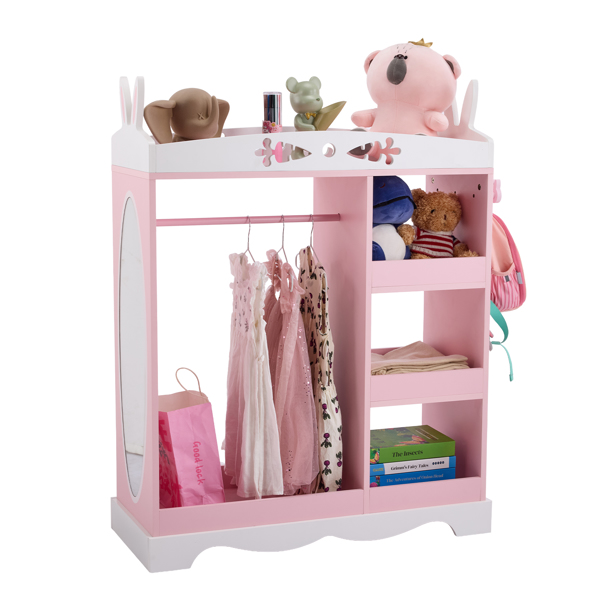 Armario de Conejito Rosado y Blanco: Diseño de Orejas con Espejo y Estantes para Niños — imagen 3