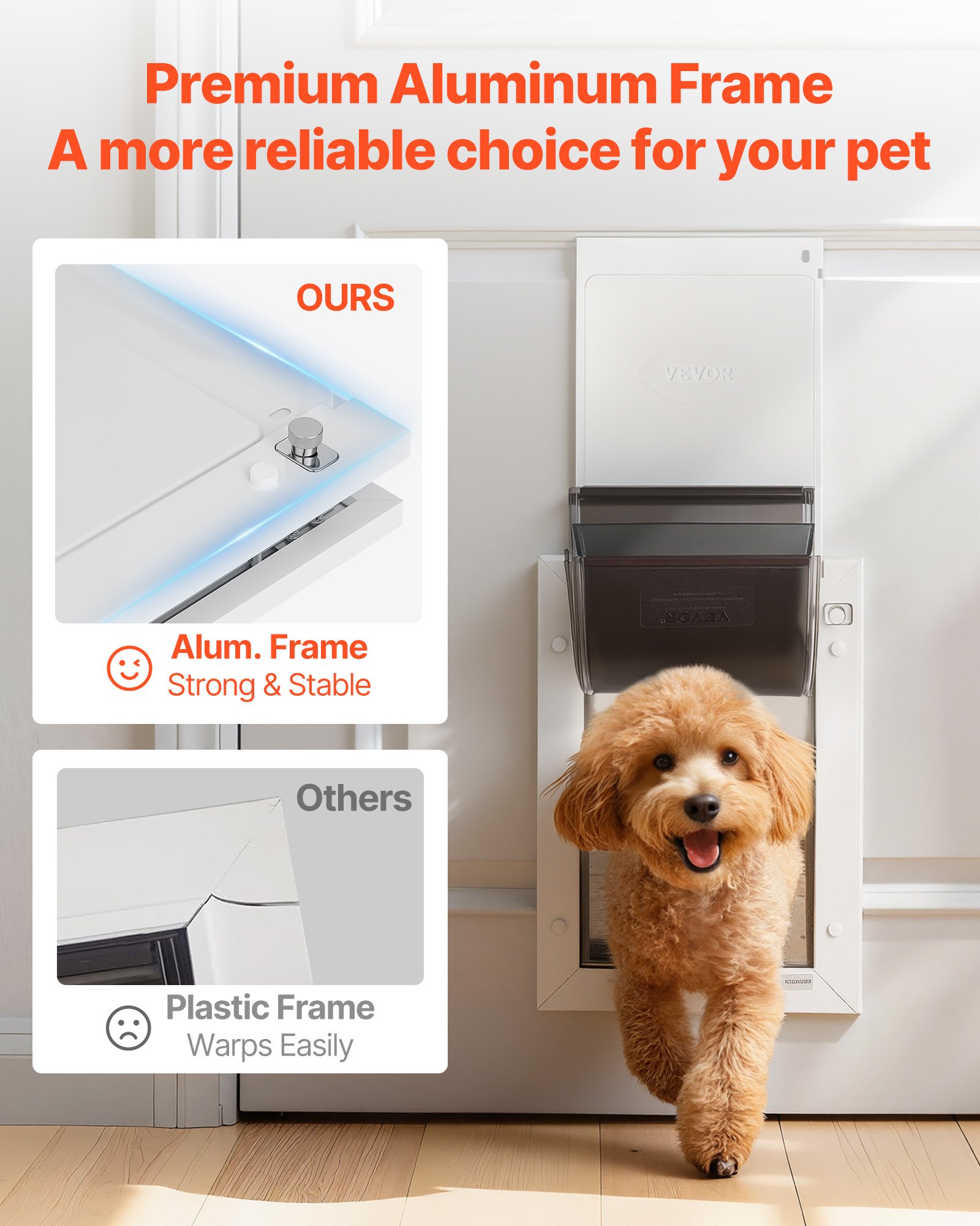 Puerta para Mascotas, Mediana, Con Tres Tapas Magnéticas y Estructura Metálica, Paredes Fuertes y Resistentes al Tiempo para Puertas Interiores y Exteriores, Fácil de Instalar, Acceso Fácil Entrada-Salida para Tus Amores Caninos, Blanco — imagen 2
