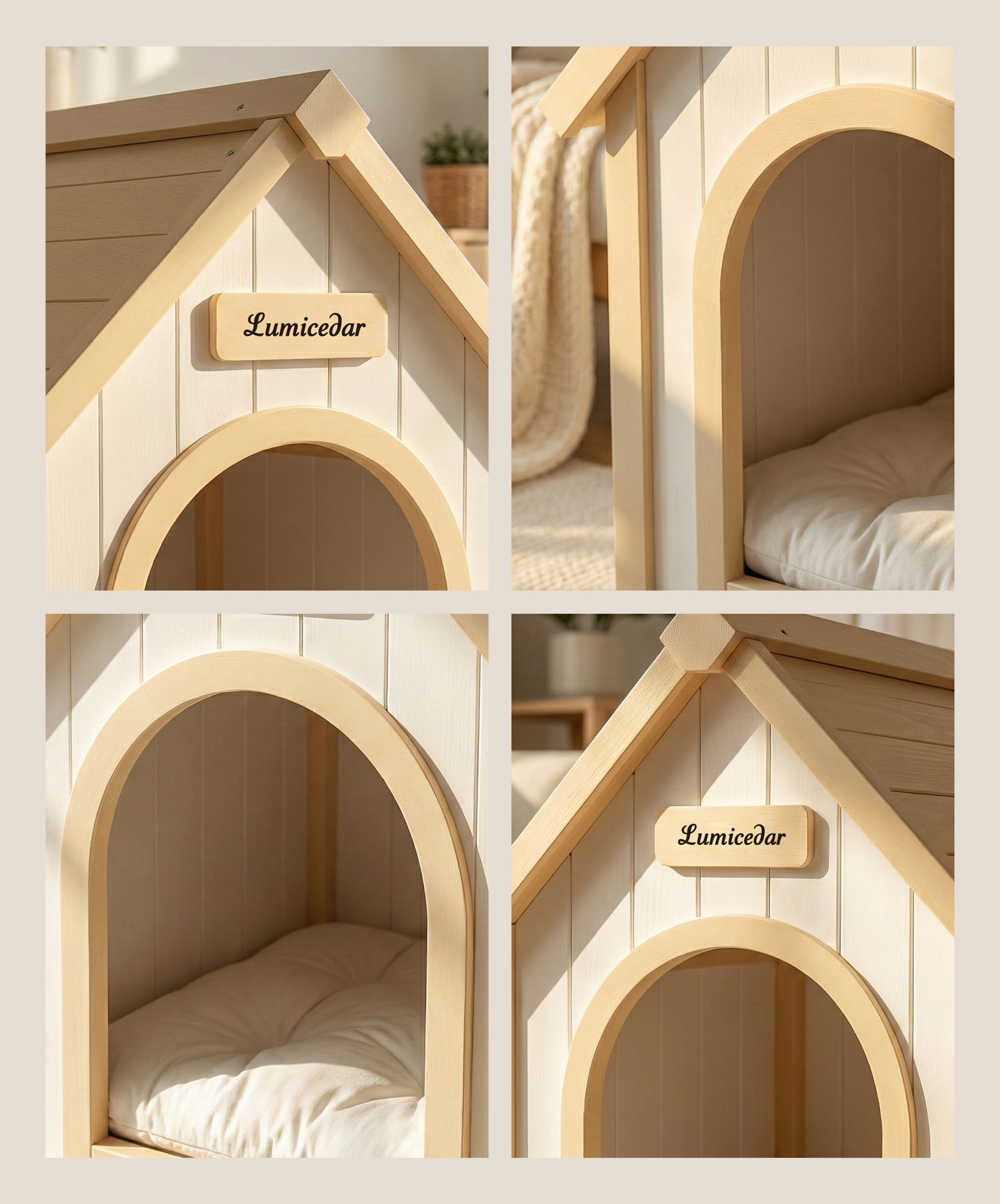 Casa de Perro Moderna en Madera para Interior con Almohadilla EVA – Casa de Animales de Ceder Solida para Pequeños Perros y Gatos — imagen 7
