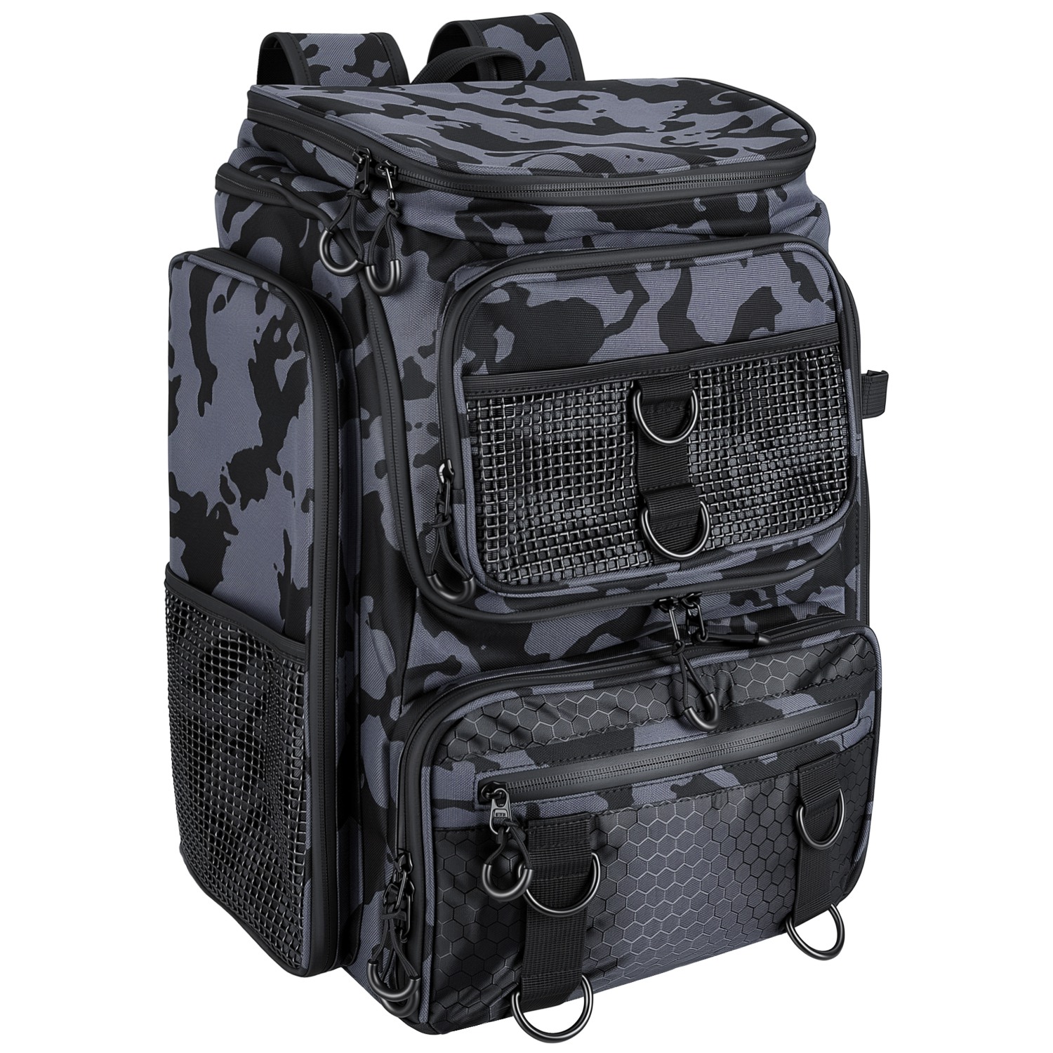 Mochila de Pesca de 42L (11Gal), Bolsa de Almacenamiento de Gran Capacidad para Equipo de Pesca, con Portacañas, 16 Bolsillos, Resistente al Agua, con Divisor, Correas Acolchadas Ajustables Para Pesca, Camping al Aire Libre y Senderismo — imagen 1