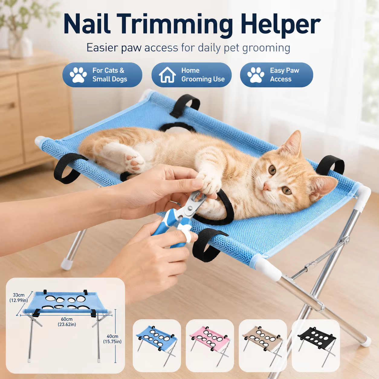 Foldable Pet Grooming Table 60cm Dog Cat Grooming Hammock Stand Multi Hole Mesh Nail Trimming Bathing Helper — image 1