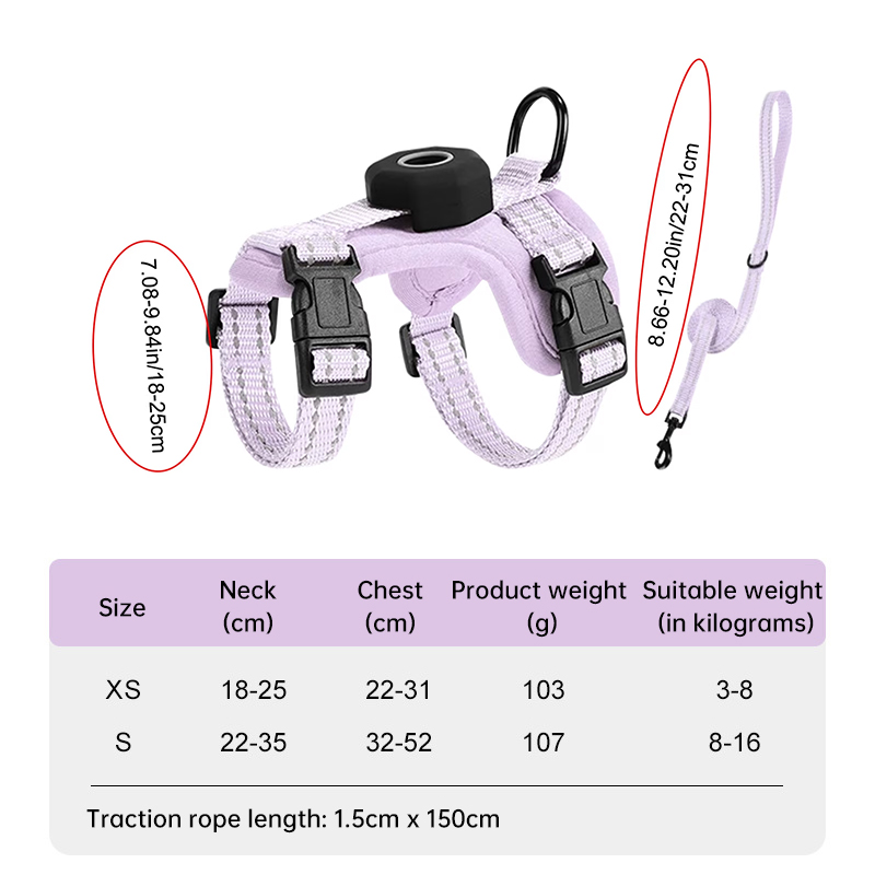 Reflective Escape-Proof Cat Harness – Adjustable Vest with Built-in AirTag Holder for Outdoor Walking — image 12