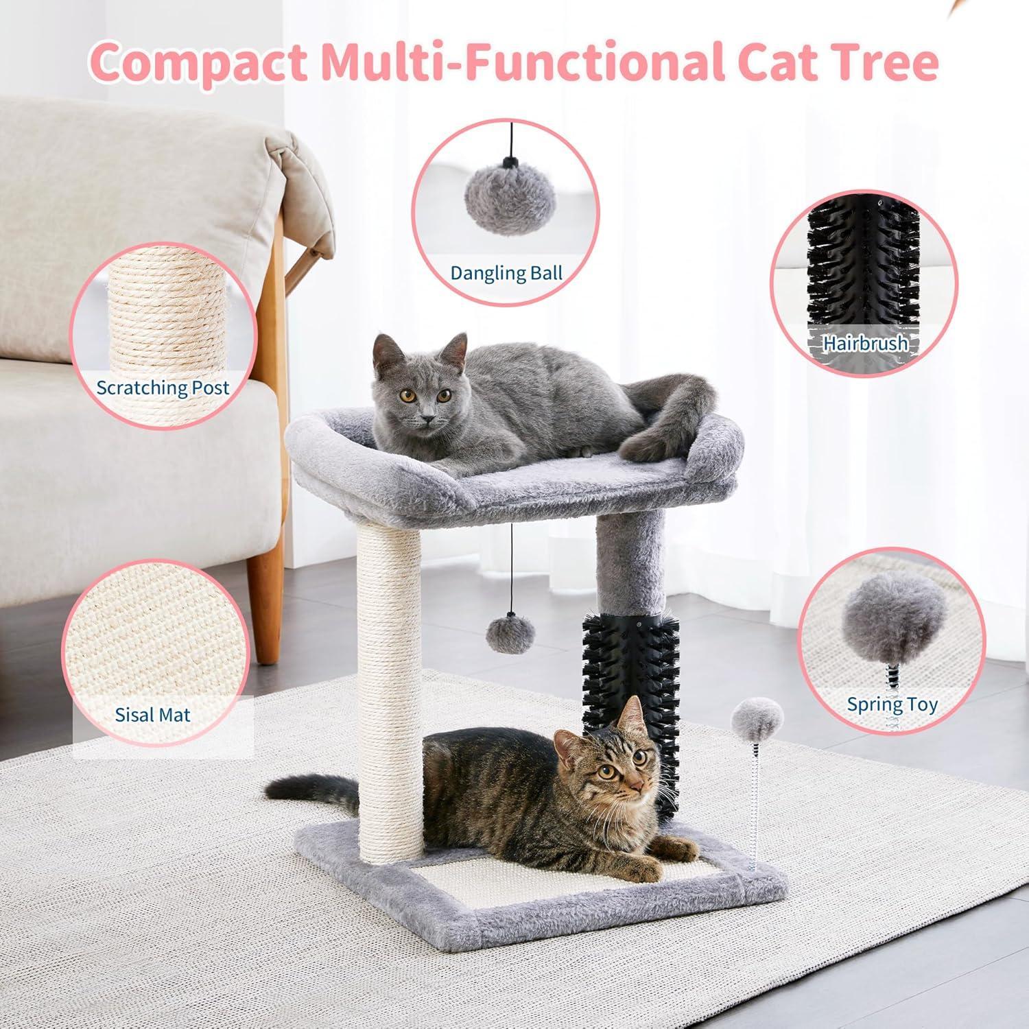 Árbol de Gato 4 en 1 Pequeño con Pelo Natural y Cepillo para Autogroomado, Poste de Escarbar Sisal y Colgantes para Entretener a los Gatos Indómitos — imagen 10