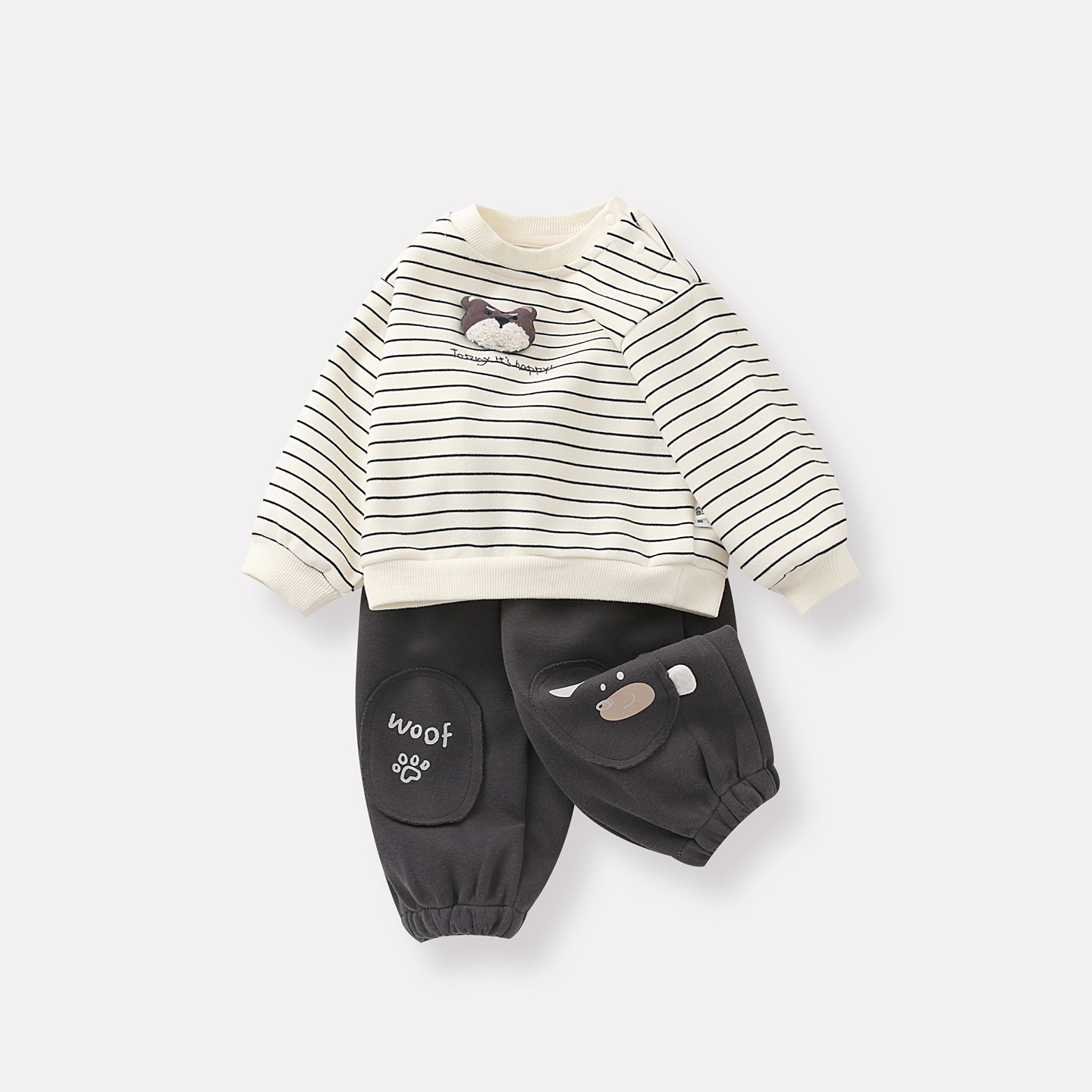 Baby Bear Knit Sweatshirt and Sweatpants Casual Two-Piece Outfit — image 4