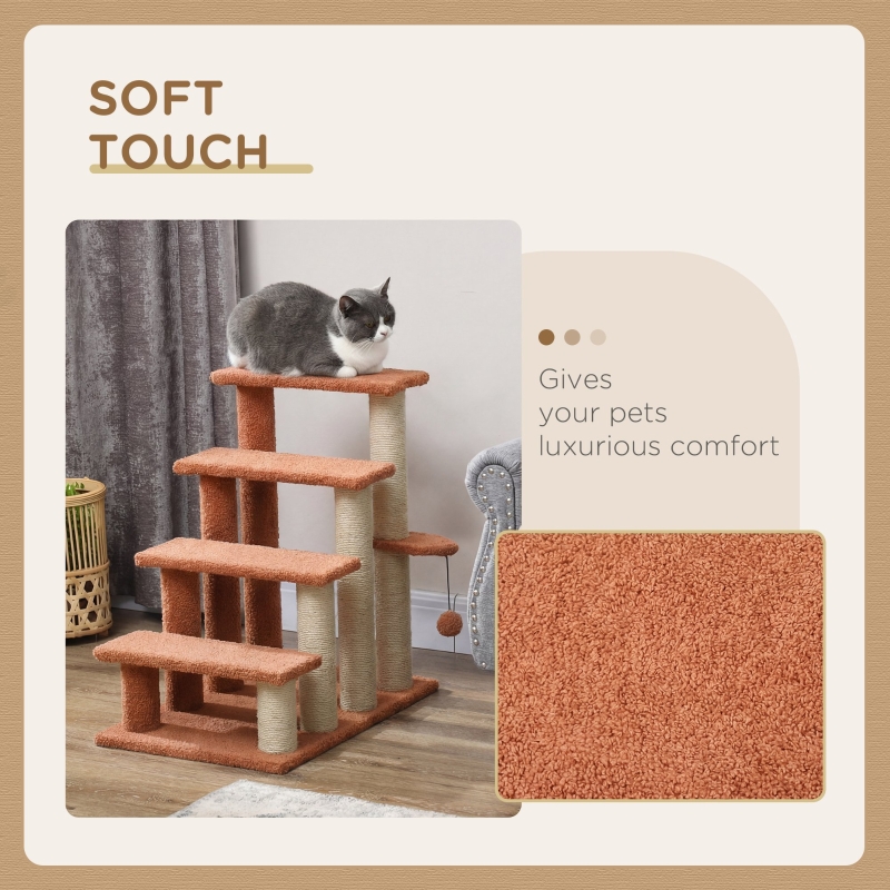Escalones para Gatos de 4 Niveles con Postes Rascadores para Cama Alta, Sofá, Marrón — imagen 10