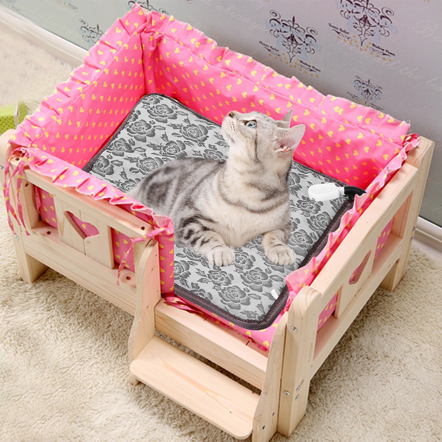 Pet Heating Pad Dog Cat Electric Heating Mat Waterproof Adjustable Warming Blanket With Chew Resistant Steel Cord Case — image 8