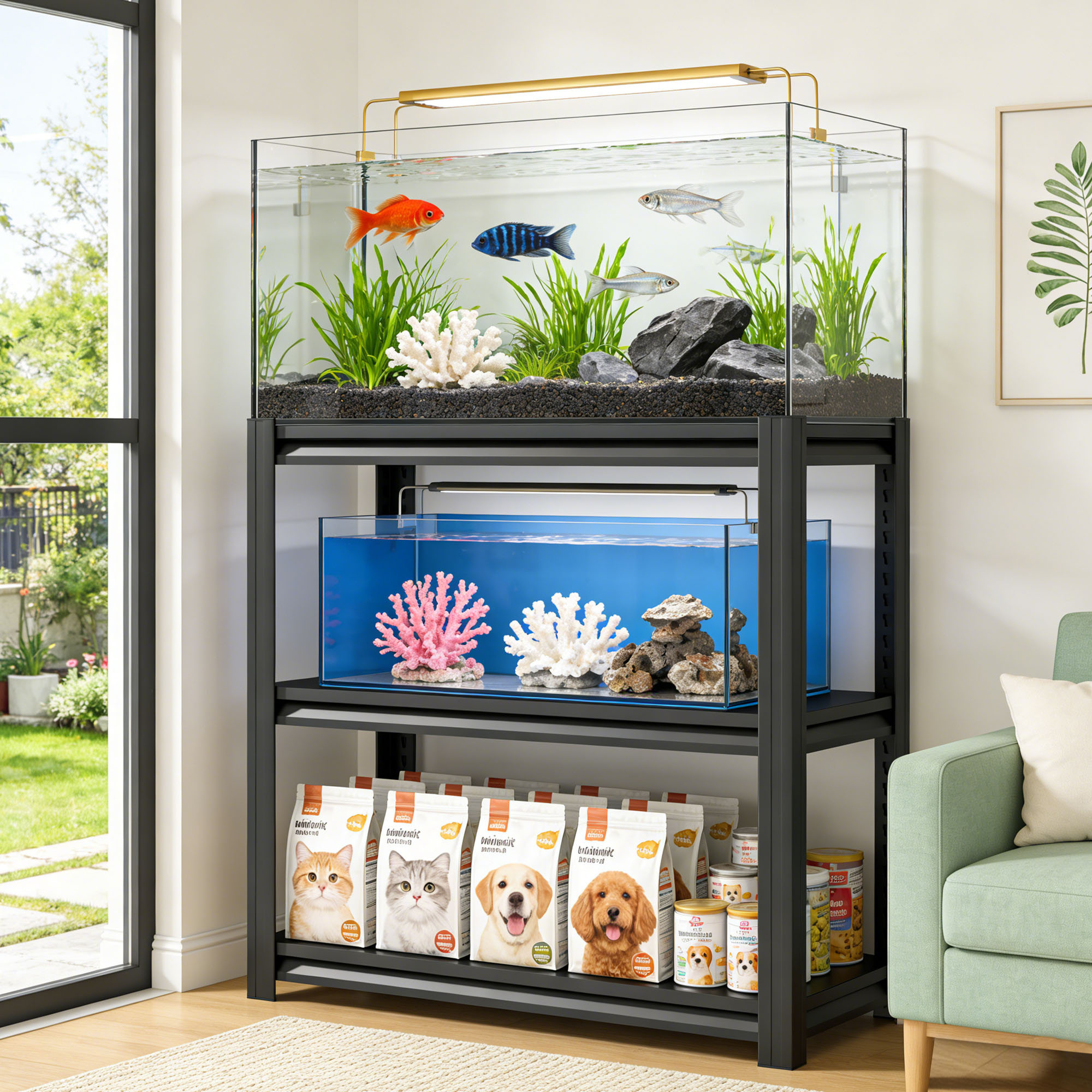 Soporte para Acuario de 30-40 Galones - Soporte Metálico para Pecera, 47.2 An X 18 Prof X 39 Al Ajustable, Estantería Resistente de 3 Niveles para Garaje, Hogar u Oficina, Pecera No Incluida — imagen 1