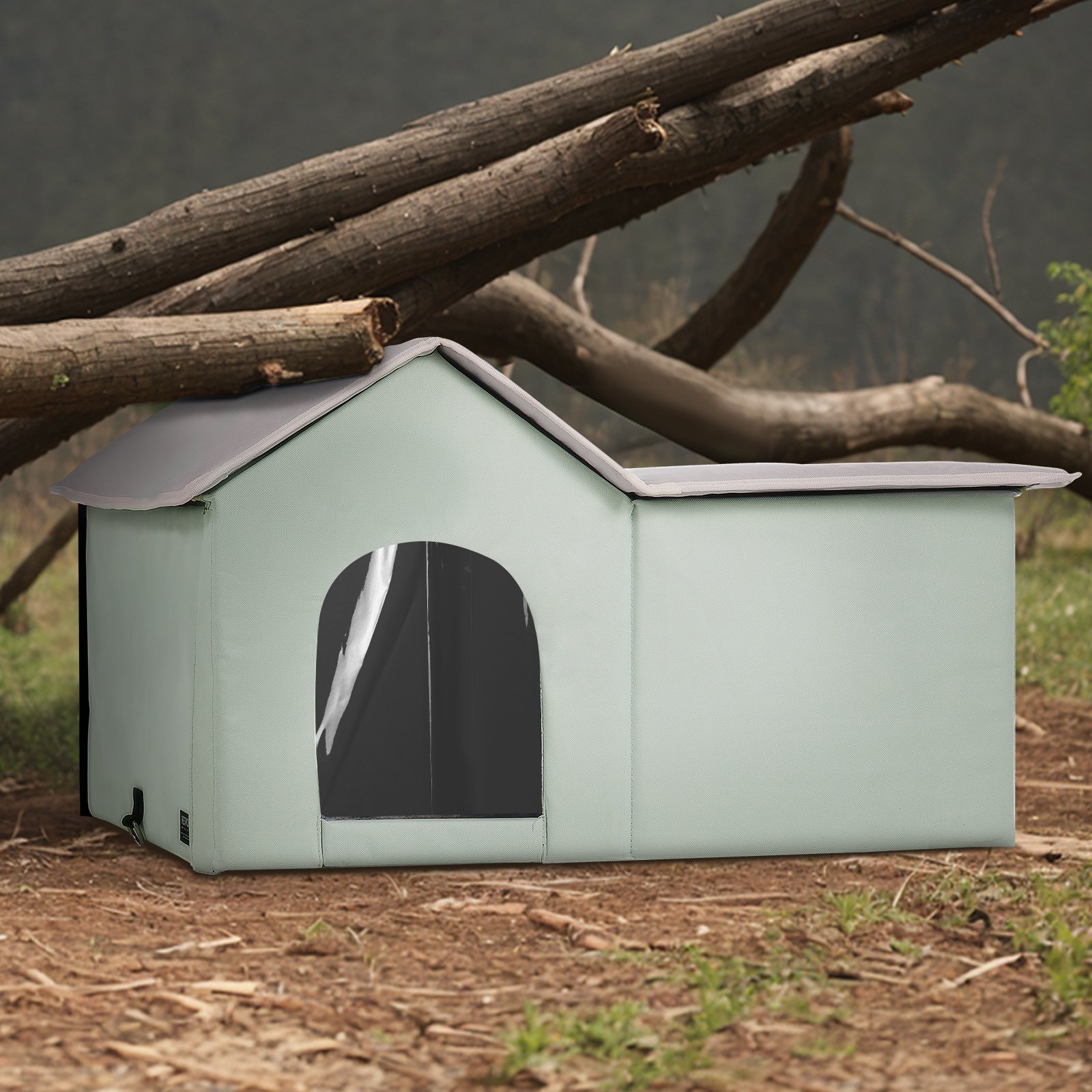 Heated Cat House Foldable Kitty Shelter With Heated Pad Green Large — imagen 10