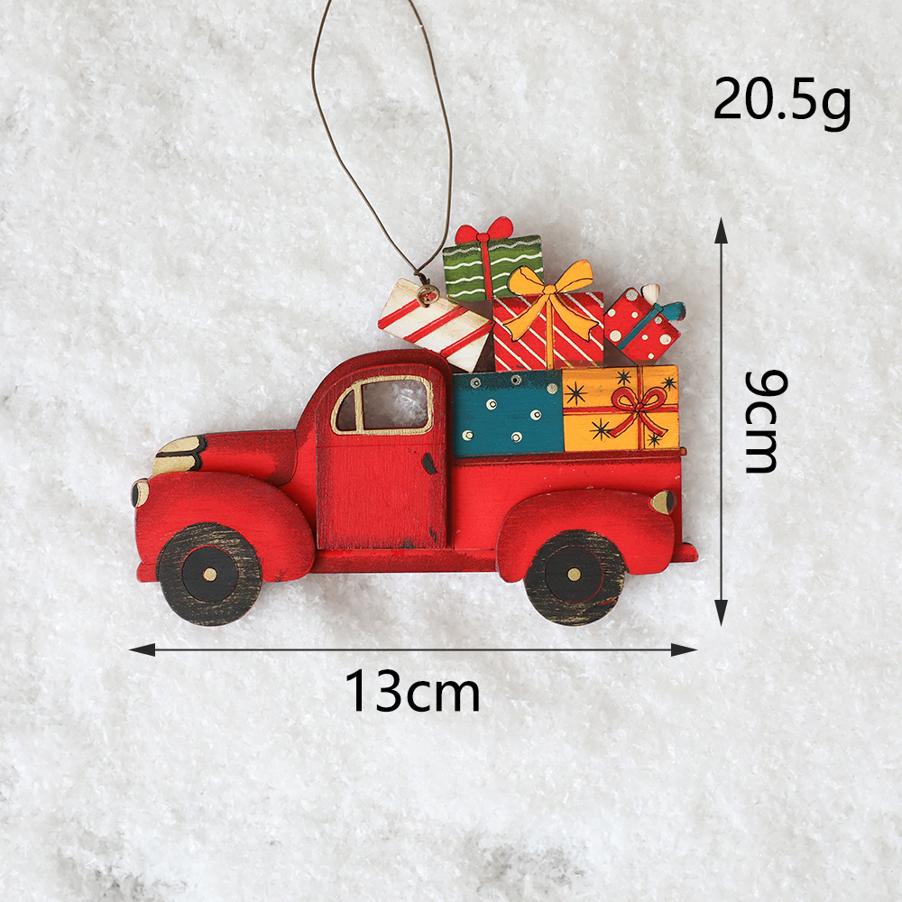 Christmas wooden pendant with painted Christmas patterns reindeer cars snowmen gifts Christmas tree decorations — image 5