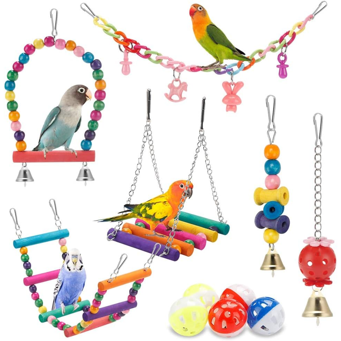 Juguetes para Pájaros: Colgantes y Trepar para Budgerigares Coloridos — imagen 1