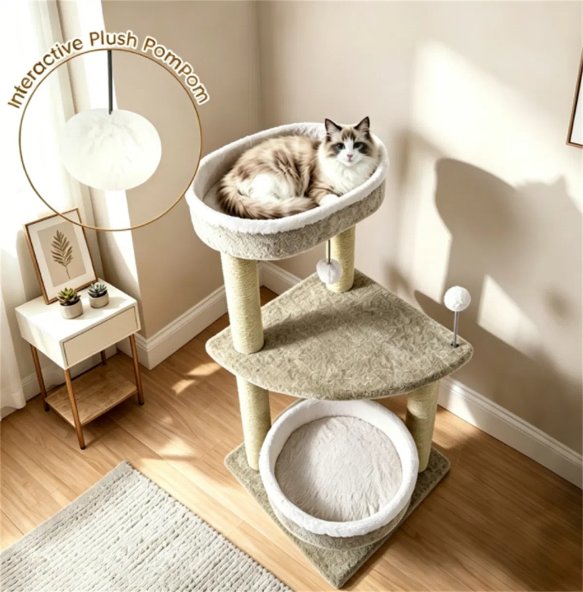 36" Compact SpaceSaving Cat Activity Center, HeavyDuty Stable Cat Climbing Furniture with Plush Rest Areas & Pompom Toy for Kittens & Adult Cats — image 4