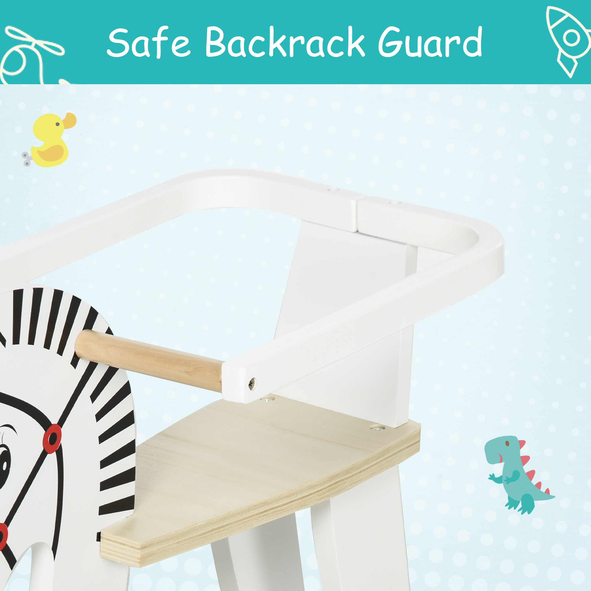 Wooden Rocking Horse Toddler Baby Ride-on Toys for Kids 1-3 Years with Classic Design & Wood Safety Bar, White — image 8