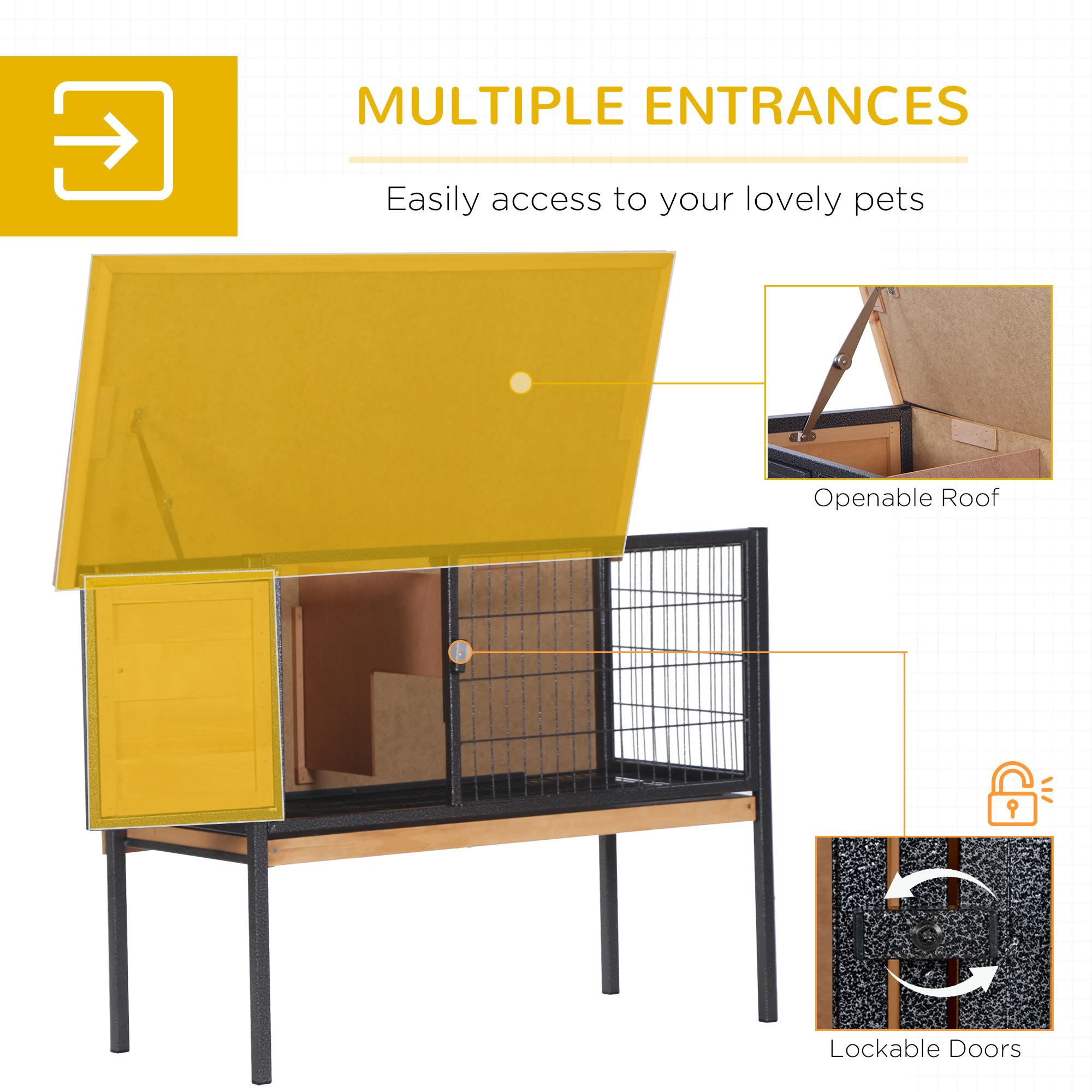 Rabbit Hutch Elevated Bunny Cage Small Animal Habitat with Metal Frame, No Leak Tray, Metal Wire Pan, Openable Water-Resistant Asphalt Roof for Rabbits, Chickens, Ducks, Indoor/Outdoor Natural — image 5