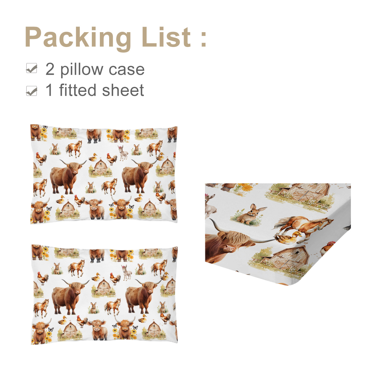 3 Piezas Sábana y Dos Fundas de Almohada con Tema de Vaquita y Patito, Estilo Divertido para Niños, Serie Minimalista y Cómoda, Ropa de Cama para Todas las Estaciones — imagen 4