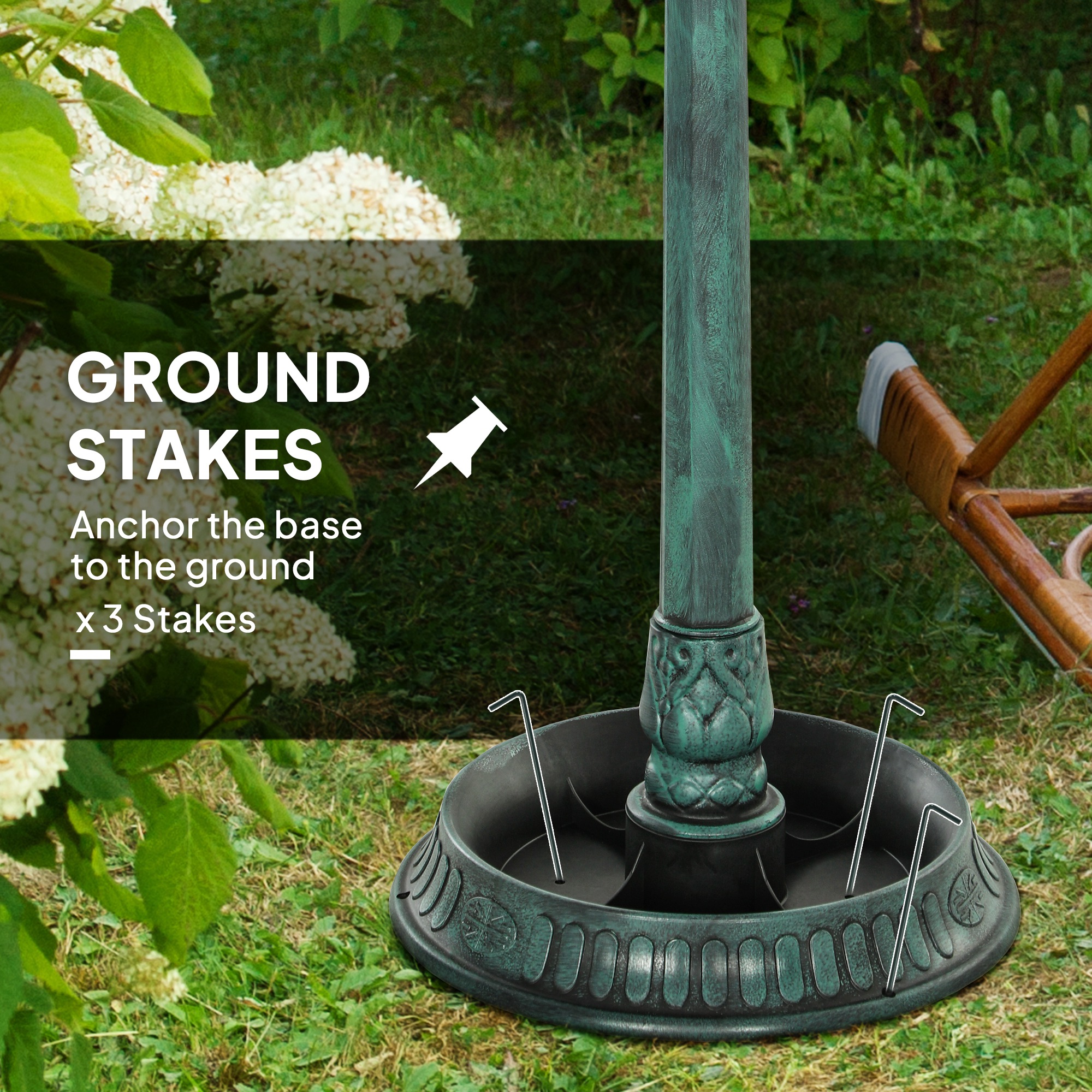 Bebedero para Aves de Jardín 3 en 1 con Pedestal, Comedero para Aves, Amplio Recipiente de Agua y Macetero Inferior para Flores, Verde — imagen 5