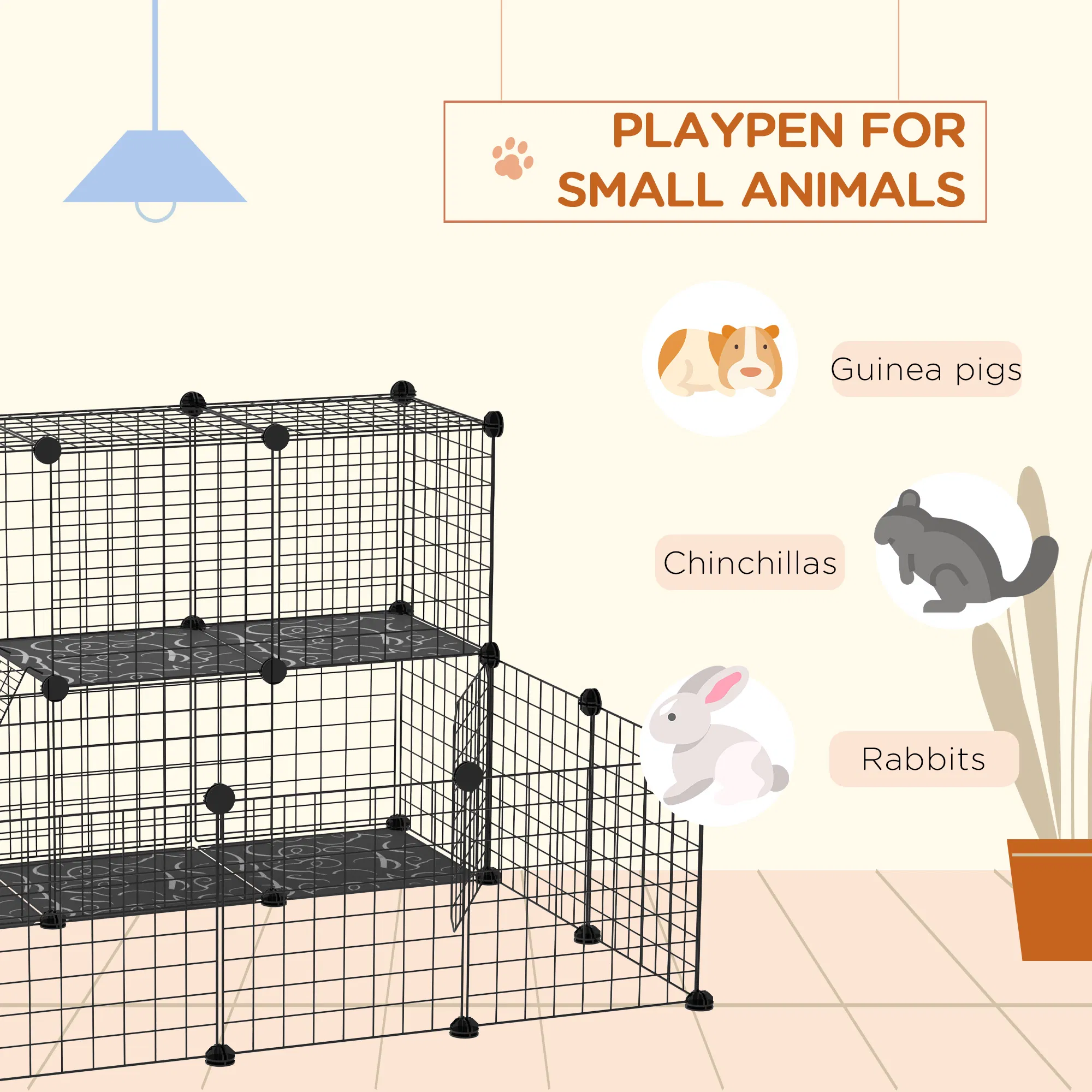 Small Animal Cage Rabbit Cage with Door, Guinea Pig Playpen, Small Animal Fence for Bunny, Chinchilla, Freret, Indoor and Outdoor Use, Total 31 Panels, 41.3" x 41.3" x 27.6" — image 6