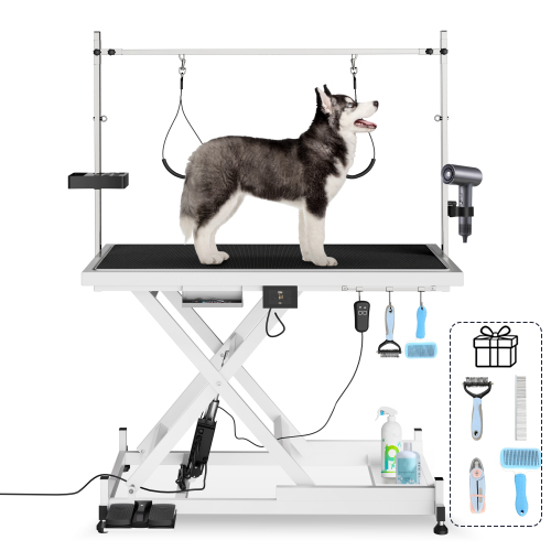 Mesa de Aseo Eléctrica para Mascotas Actualizada, 110V/220V Profesional Recomendada Super Deluxe con Ajuste de Altura desde 20 cm hasta 91 cm, COLOR BLANCO — imagen 1