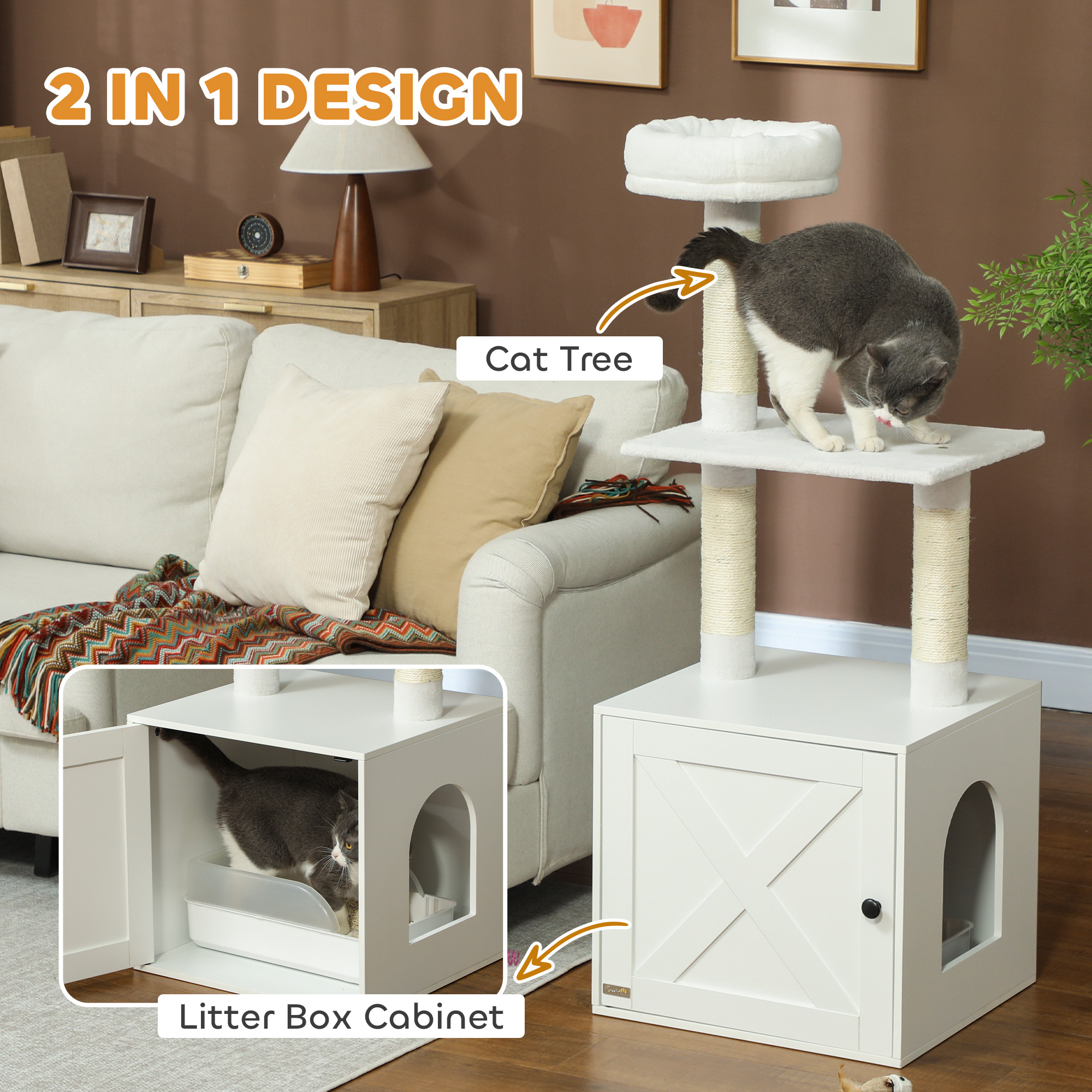 Árbol de Gatos con Encierro de Lecho, Postes de Rasguñado, Cama y Plataformas para Subir — imagen 4