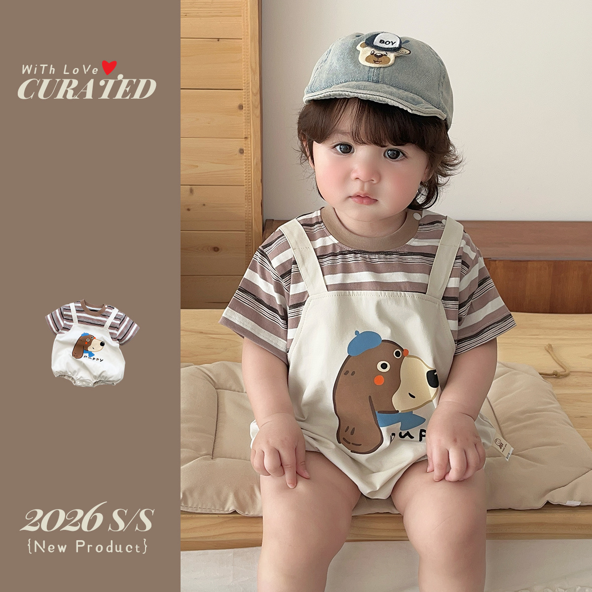 Romper Clothes Dog Print False Two-Piece Overalls Lightweight Short Sleeve Baby Bodysuit — image 3