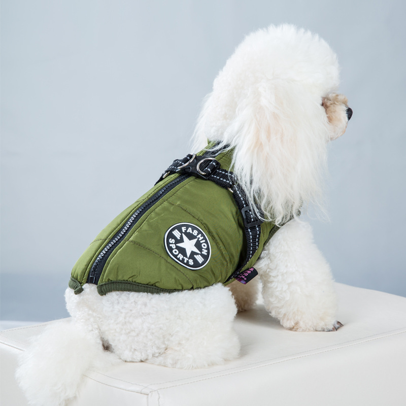 Pet Clothes Autumn And Winter New Waterproof Warm Dog Cotton Coat Winter Ski Suit Chest Back Integrated Cotton Vest — image 6