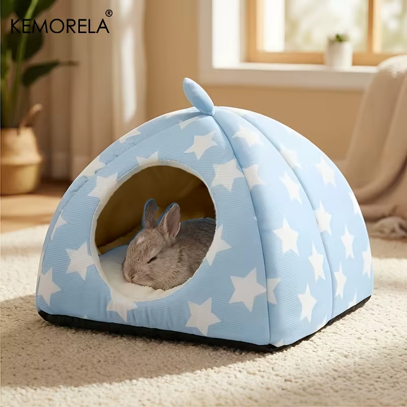 Rabbit Hideout Bunny Bed Washable Rabbit House and Hideout Fleece Guinea Pig Hiding Hut for Indoor Bunnies Small Animal Hideaway — image 1