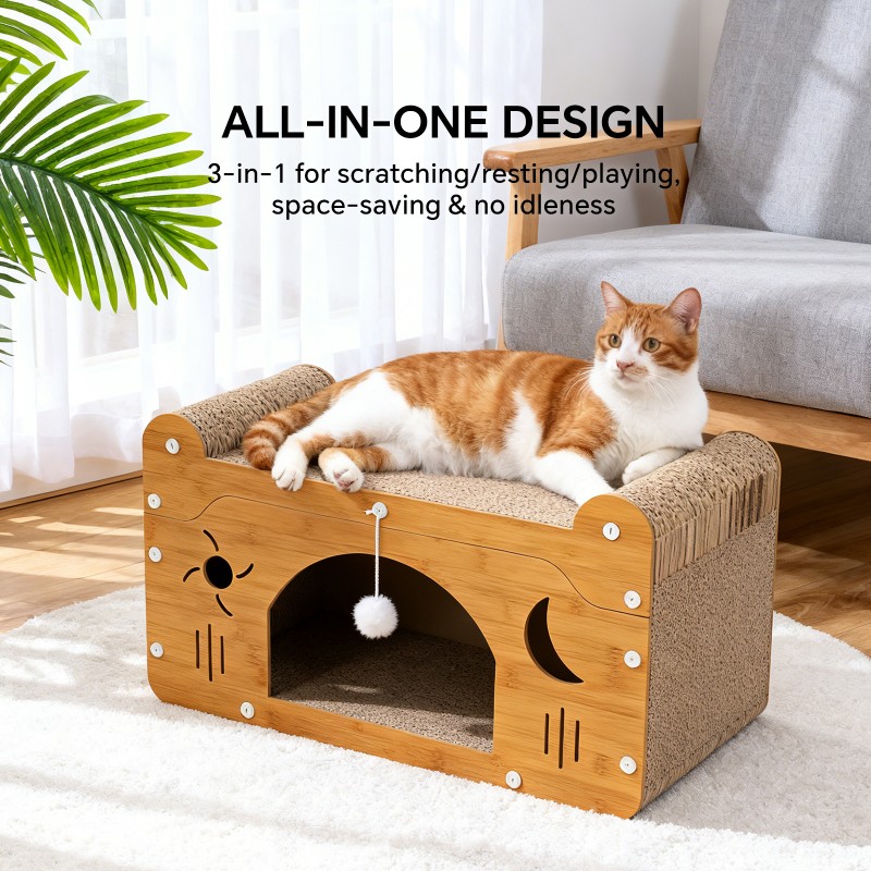 Star & Moon Cutout Cat Scratcher Couch, 56cm Size, With Teaser Ball, For Large & Multi-Cat Households — image 2