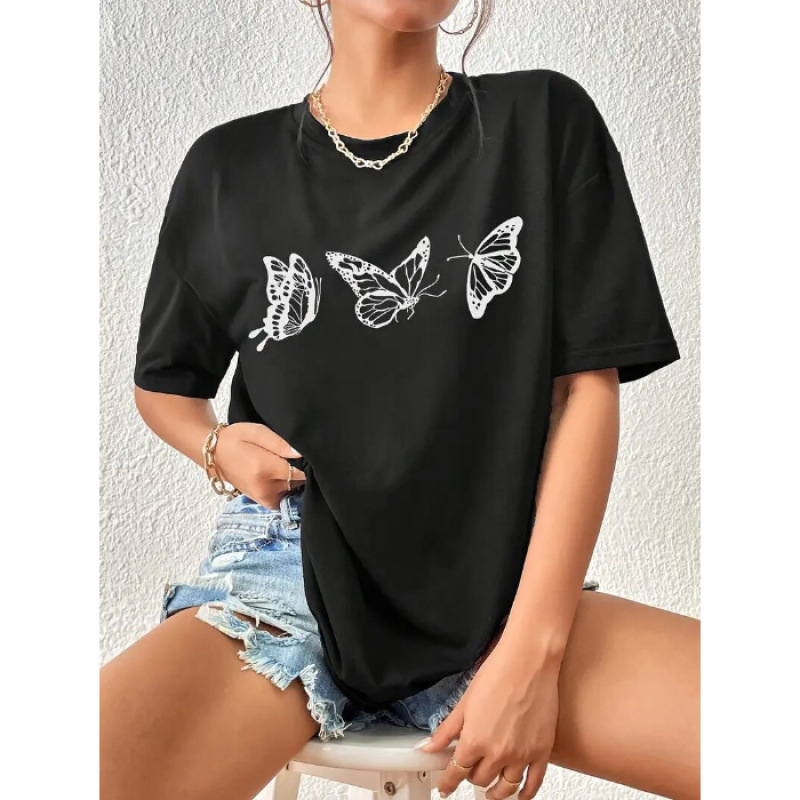 Camiseta de manga corta con estampado de mariposas en redondo — imagen 7