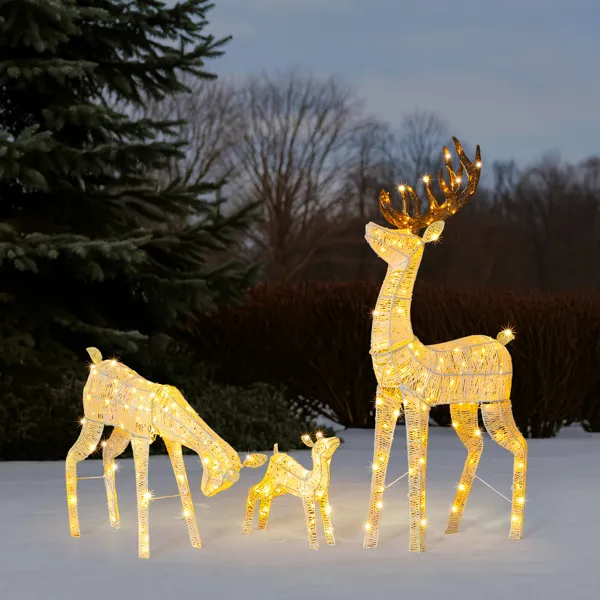 3-Piece Lighted Christmas Reindeer Family Set Outdoor Decorations, Weather Proof Deer Family Set Of 3 Christmas Ornament Home Decor Pre-lit 280 LED Warm White Lights, White — imagen 7