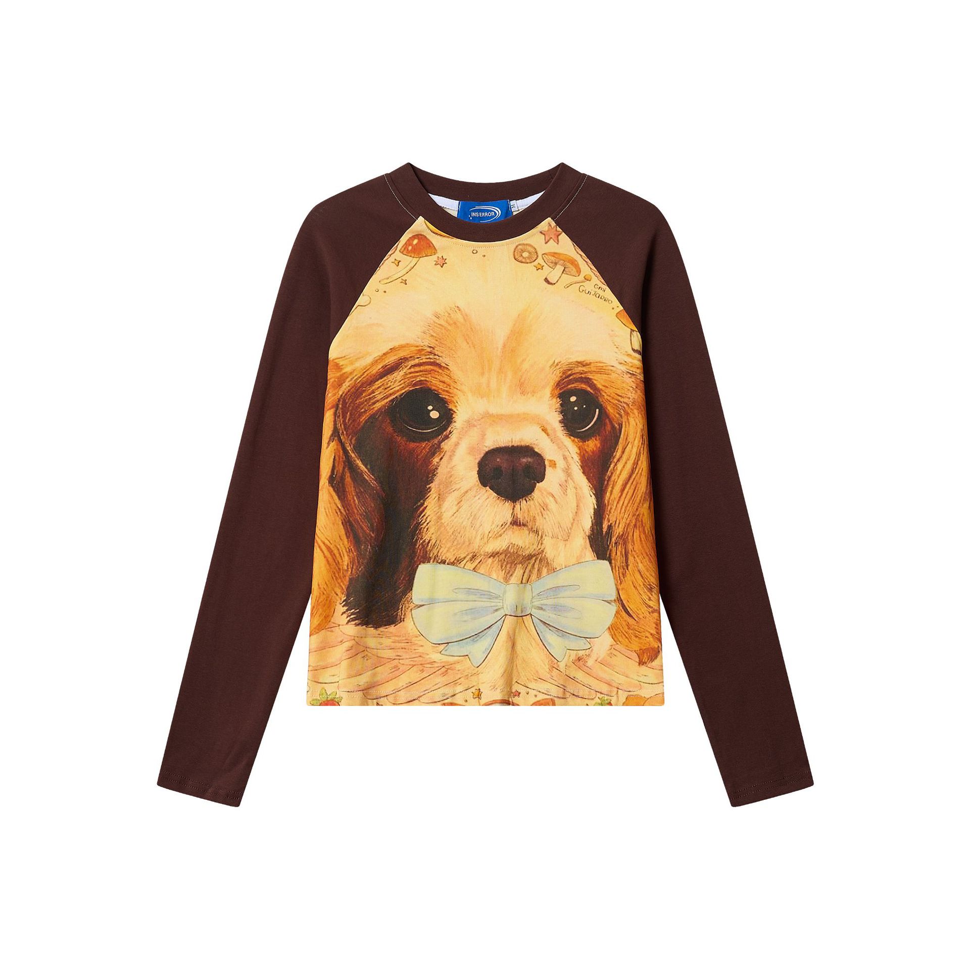 Cute Dog Print Long Sleeve Color Block Raglan T-Shirt for Women — image 2