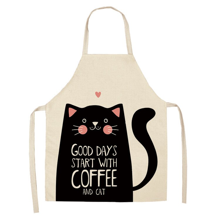 Cat Kitchen Aprons For Women Cotton Linen Bibs Household Cleaning Pinafore Home Cooking Apron kids kitchen barber — image 13