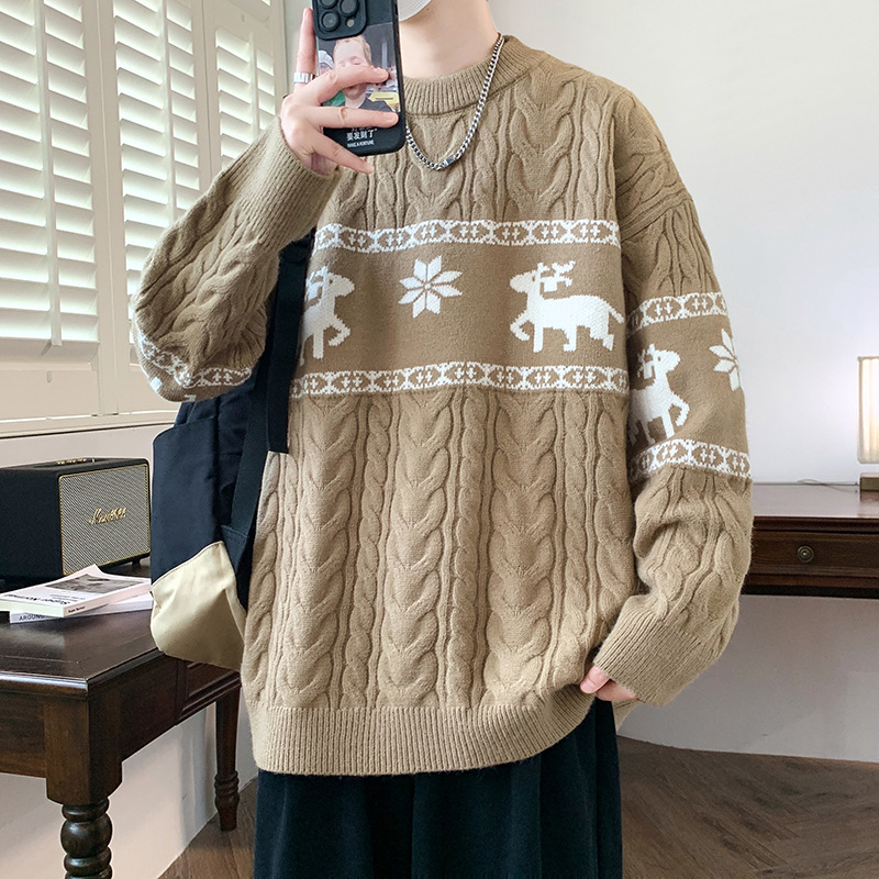 Thickened Casual Pullover Sweater with Jacquard Reindeer Pattern and Cable Knit Design — image 5