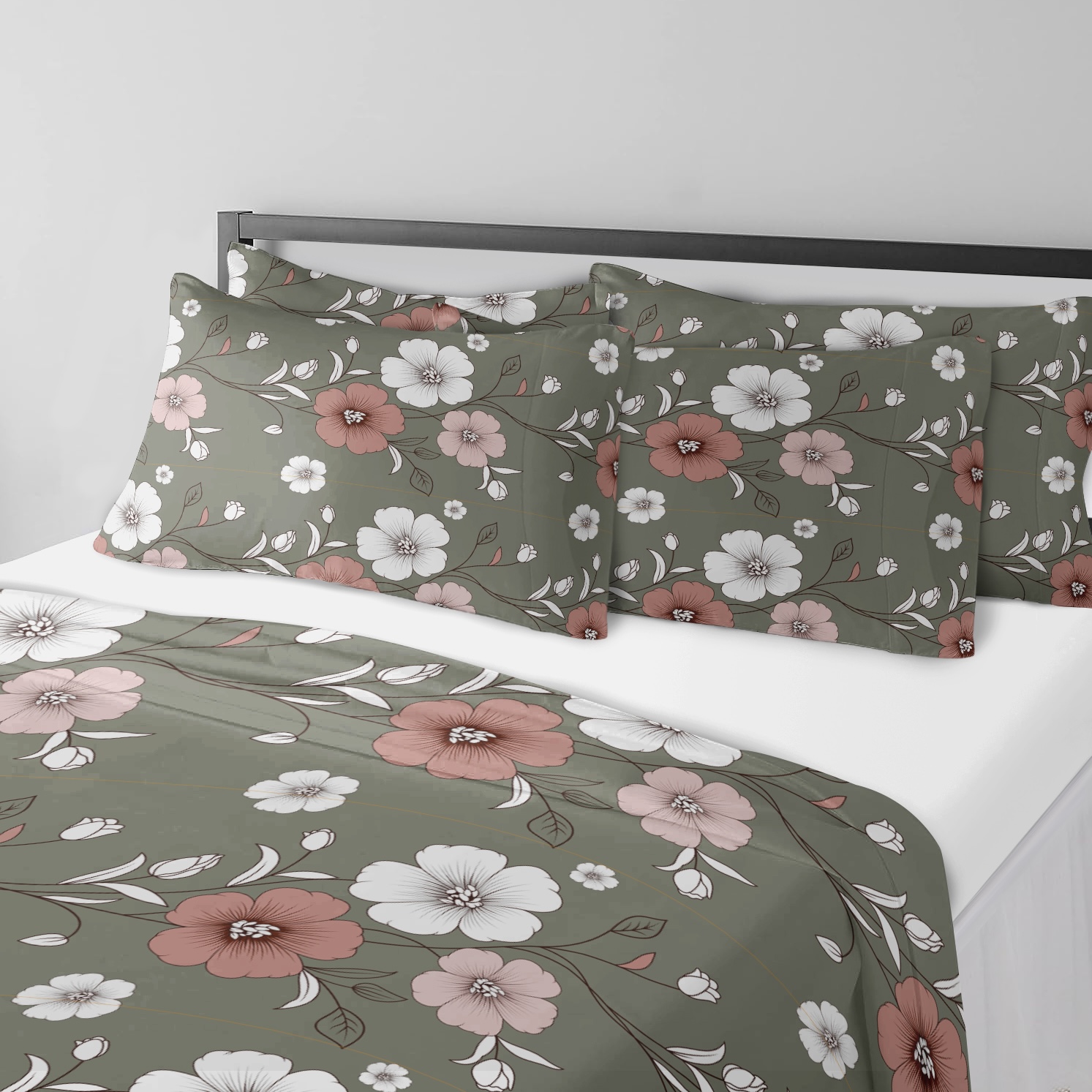 Set de Funda Nórdica Reversible de 5 Piezas, Estampado Floral Vintage Verde Salvia de Diseñador Estadounidense, Ropa de Cama de Peso Pesado con Fundas de Almohada y Cojines, Alto GSM y Resistente a Mascotas — imagen 4
