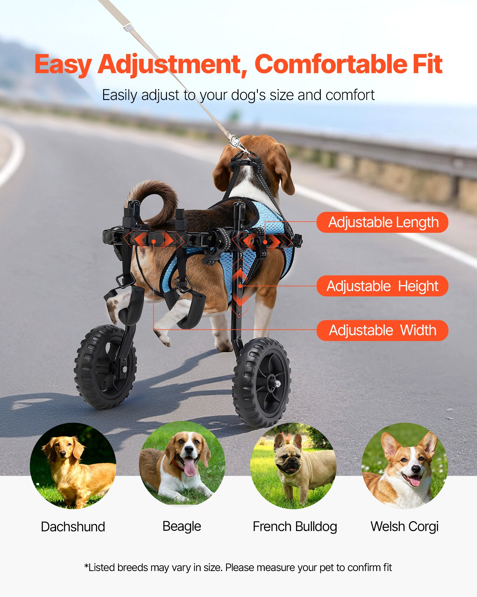 Dog Wheelchair For Back Legs, Adjustable 2 Wheels Pet Wheelchair, Lightweight Dog Cart With Shock-Absorbing Wheels, Mobility Support Wheel Chair For Disabled Injured Dogs Up To 22lbs, Small — imagen 5