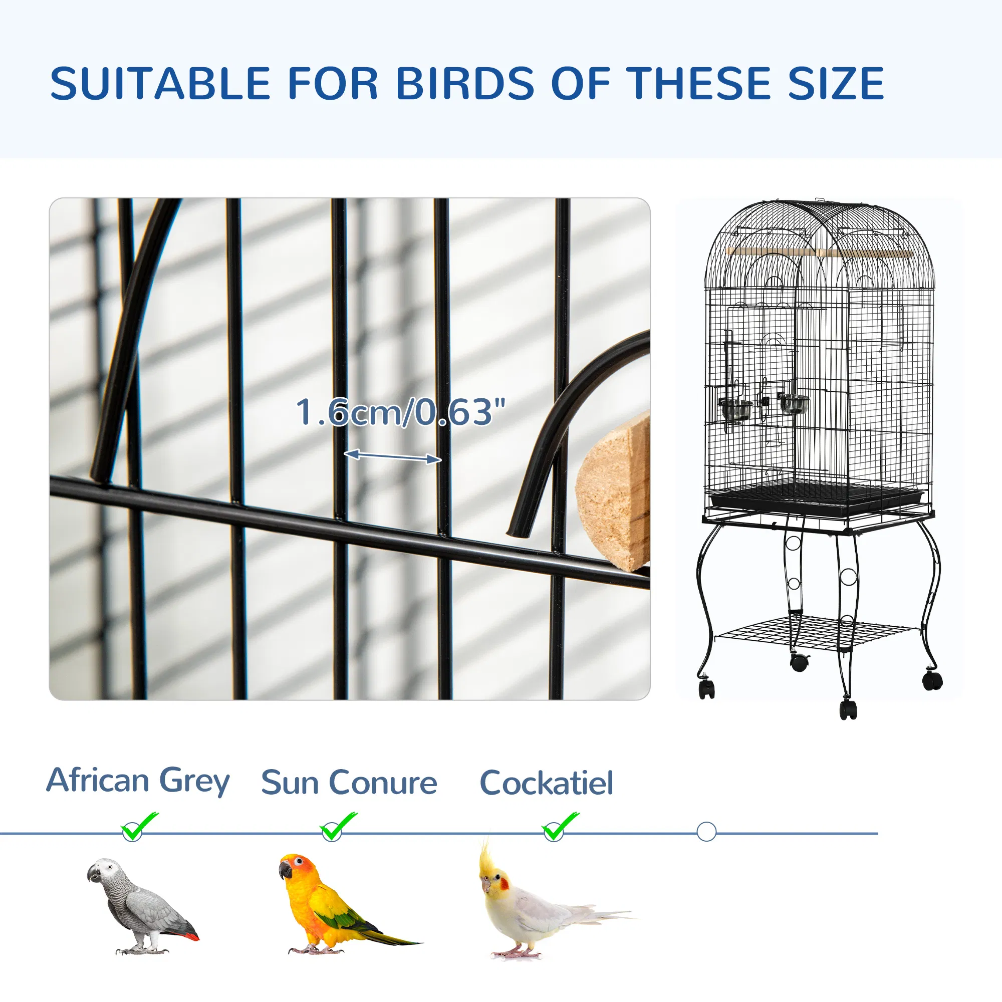 60" Large Bird Cage with Openable Top for Cockatie, Sun Conure — image 5